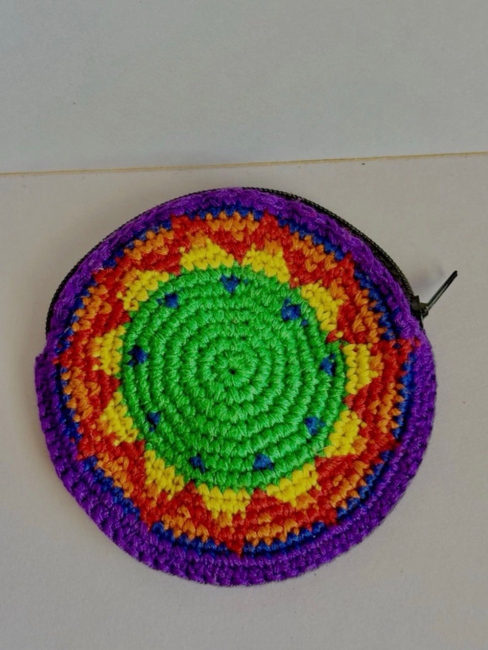 Vintage 80's Handcrafted Crochet Bohemian Hippie Festival Geometric Coin Purse